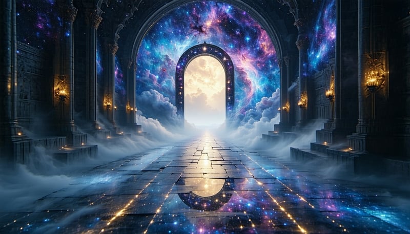 A cosmic gateway symbolising the journey of self-discovery and transcendence. A cosmic gateway symbolising the journey of self-discovery and transcendence.